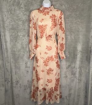 Baltic Born Womens M Luciana Maxi Dress Pink Floral Feminine Flowy Wedding Guest